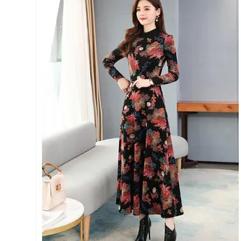

Plus velvet thick dress women autumn and winter 2019 new noble ladies high-end western style winter plus size Midi dresses