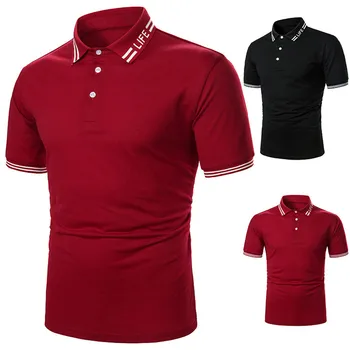 

Shirt Men футболка Blouse рубашка Summer Fashion Mens Slim Stripe Letter Short Sleeve Button Pullover Shirt Casual Shirt Tops