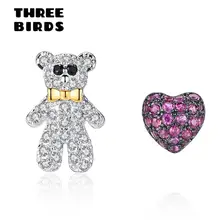 Крошечный Мода кубического циркония стеклянный медведь с принтом в виде сердец и серьги, модные ювелирные изделия, серебро мелких животных Собака красные серьги с надписью Love очень выразительные E-H0075