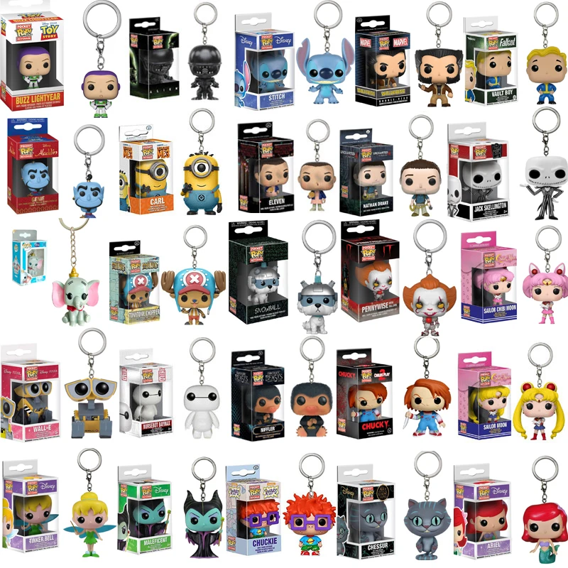 

FUNKO POP Cartoon Abu Stranger Things SAILOR MOON Toy Story Dumbo Pennywise Pocket Keychain Action Figure toys for Children Gift
