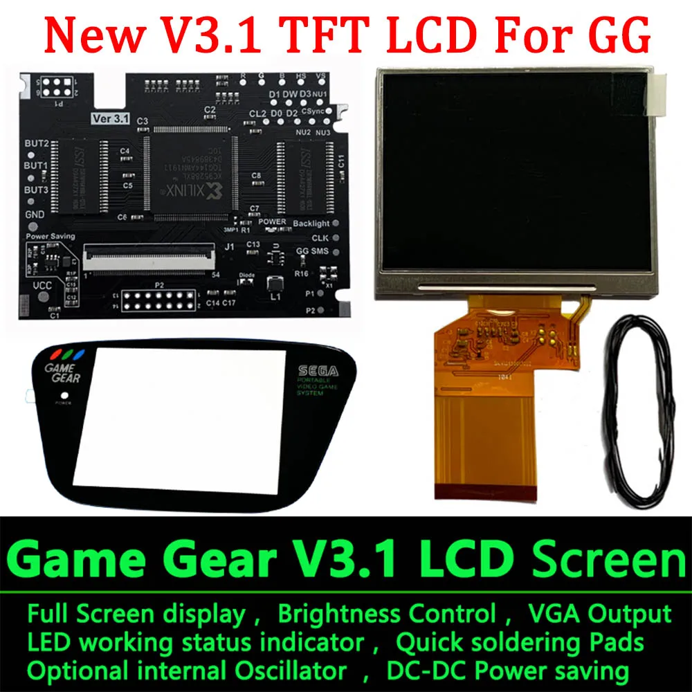 Full Screen TFT V3.1 LCD Kits For SEGA Game Gear High light Brightness V3.1 LCD Backlight Screen with VGA for SEGA GG Games