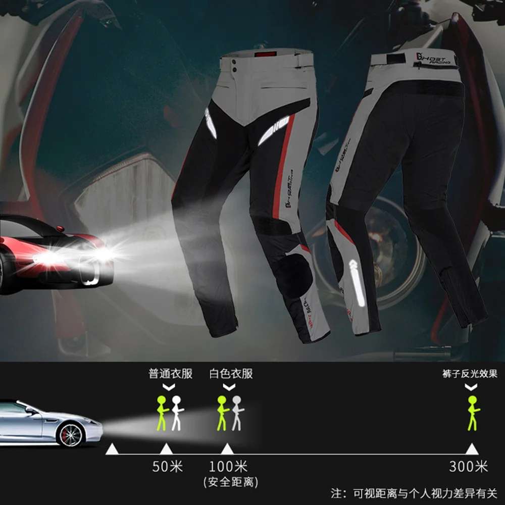 GHOST RACING Motorcycle Pants Men Winter Cold Proof Moto Pants Night Reflection Motorbike Protective Trousers Have Cotton Lining