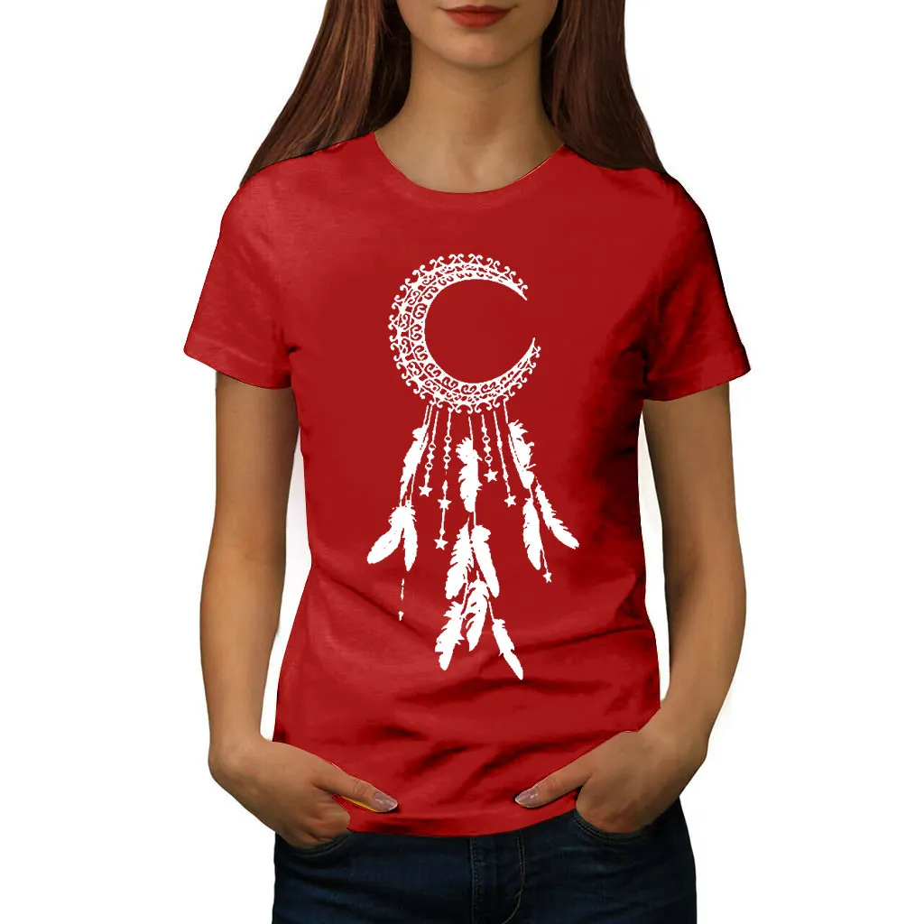 Женская Винтажная футболка с принтом в виде Луны и пера Dames Kleding Zomer Модные Топы И