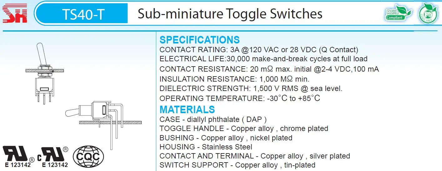 3Pin, 5mm, montagem em painel, sub-miniatura, 10pcs