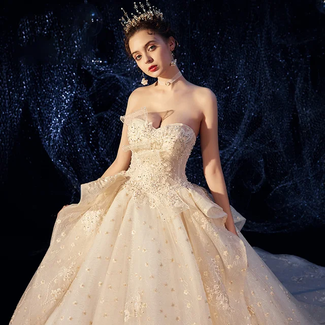 HLF38 Wedding Dress Bridal Dress 2021 Wedding Srapless Sleeveless Pearls Appliques Lace Up Royal Vestidos De Noiva Praia 웨딩 6