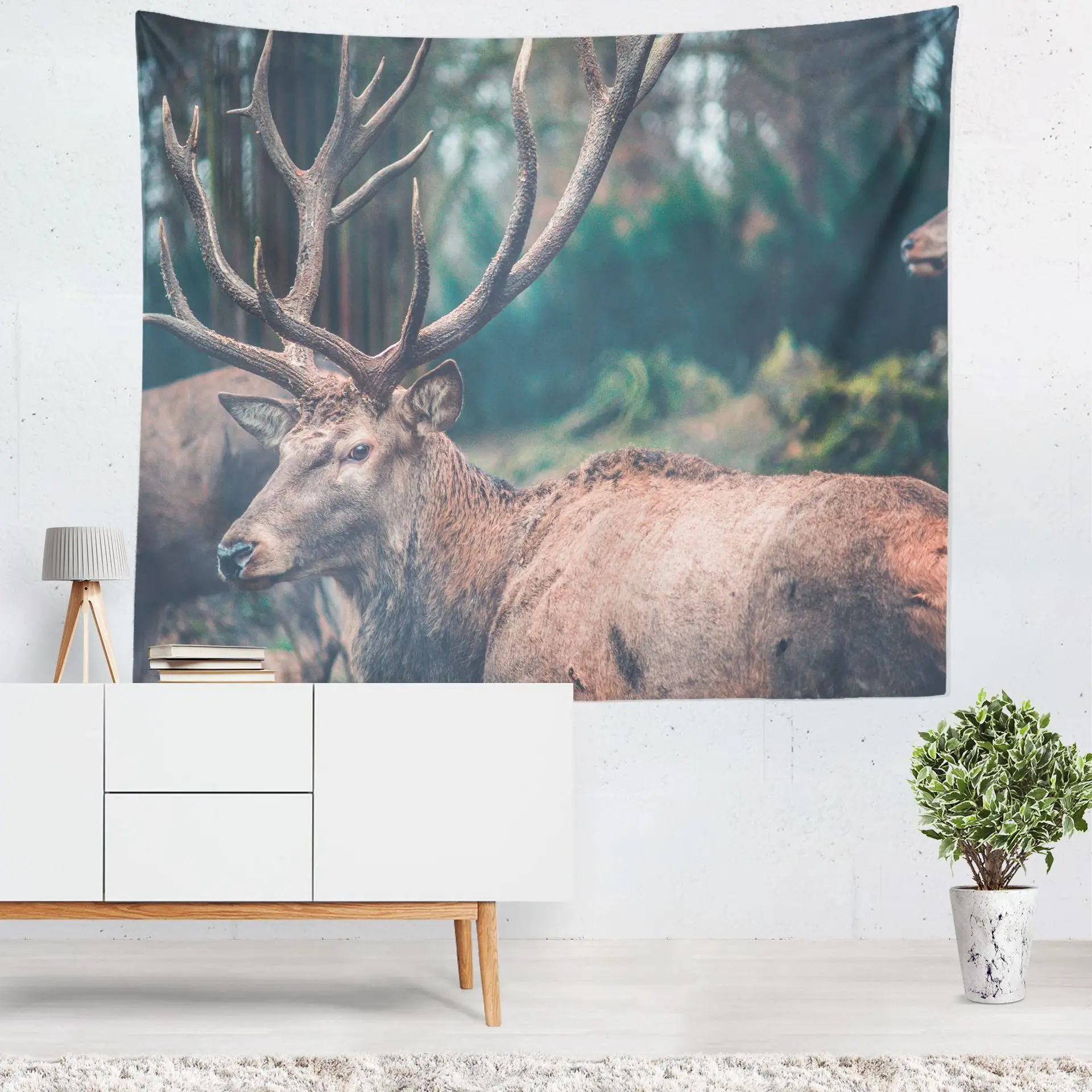 

Factory Direct Selling Cross Border Supply of Goods Northern European-Style Elk Digital Printing Tapestry Home Bedroom Living Ro