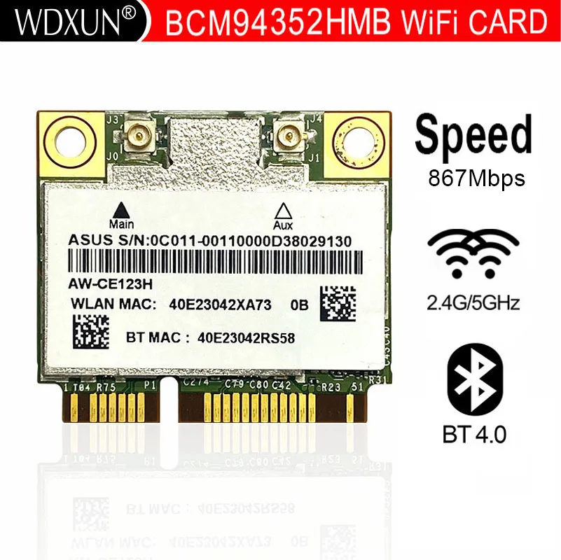 Azurewave Aw-Aw-Ce123H Bcm4352 Bcm94352Hmb Mezza Mini Pcie 802.11Ac 867Mhz Senza Fili Wifi Wlan Scheda Bluetooth