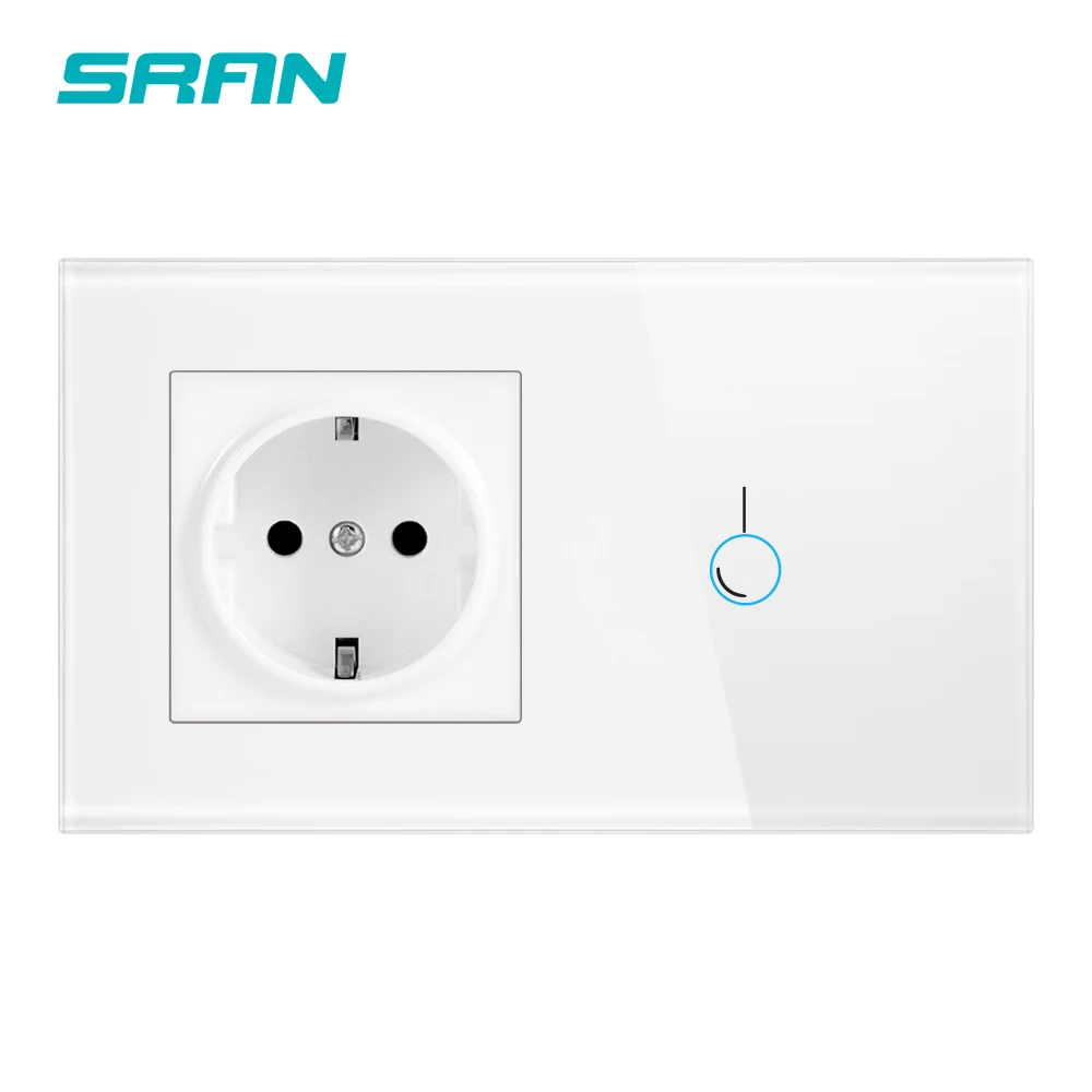 SRAN сенсорный выключатель с розеткой, стеклянная панель, 170~ 250 В, 16A, 146*86, настенная розетка, светильник, 2 комплекта, 1 способ