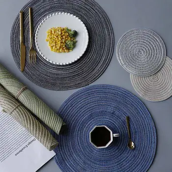 

Round Design Table Ramie Insulation Pad Solid Placemats Linen Non Slip Table Mat Kitchen Accessories Decoration Home Pad Coaster