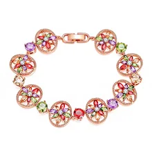 Роскошный круглый цветной браслет с цирконием и кристаллами, женские модные вечерние ювелирные изделия, отделка из розового золота, CZ браслет, подарок на день рождения