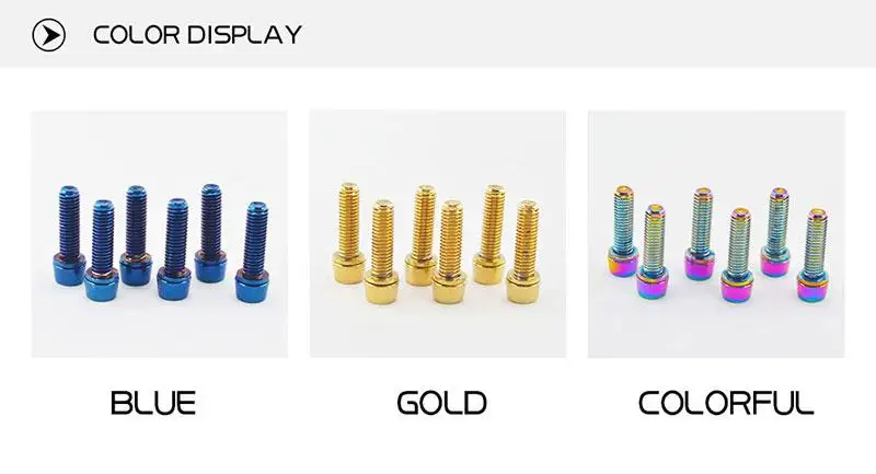 PASS QUEST Titanium-plated bright color Mountain road bike handle screw m5*18mm 304 stainless steel 6 one pack Accessories screw