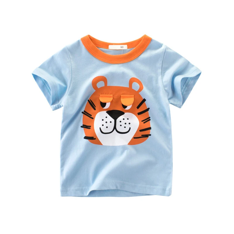 

Summer cotton baby tee boys t shirt kids basic tops children casual pullover cartoon lion tiger print dynamic eyes 2 to 9 yrs