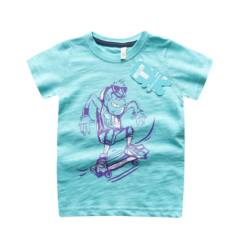 light blue Детская футболка с мультипликационным принтом, летний детский топ, футболка с короткими рукавами и круглым вырезом для мальчиков - Цвет: light blue