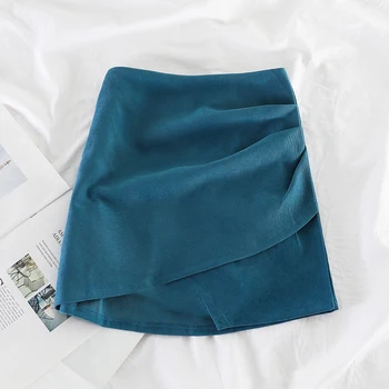 

2020 Korean new high waist was thin A line skirt package hip skirt solid color two layer mini skirt