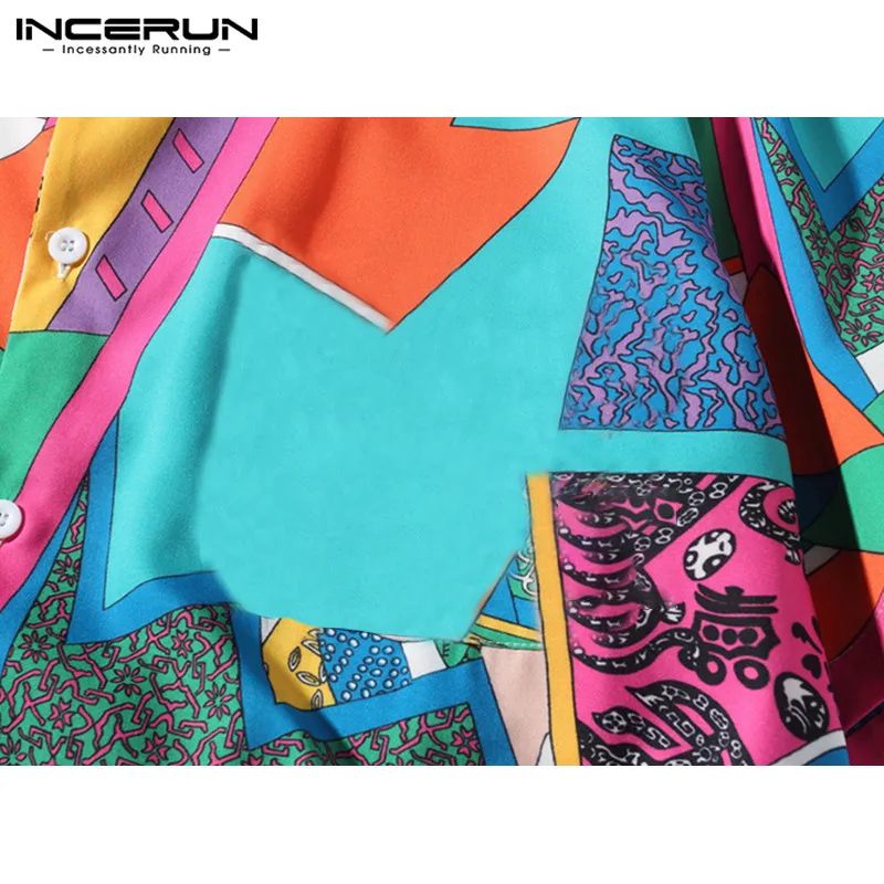 INCERUN Summer Fashion Men Funny Printed Short Sleeve Lapel Shirt Vacation Comfort Joker Casual Button Mens Blouse Streetwear