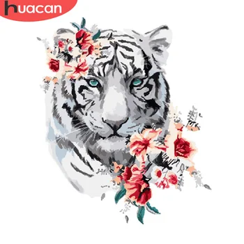 

HUACAN Oil Painting By Number Tiger Animal Hand Painted Kits Pictures By Number DIY For Adults Home Decoration