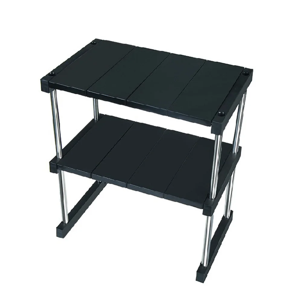 2 layer black Кухонный шкаф Счетчик полка органайзер расширяемый Штабелируемый для блюдо соус NIN668 - Цвет: 2 layer black