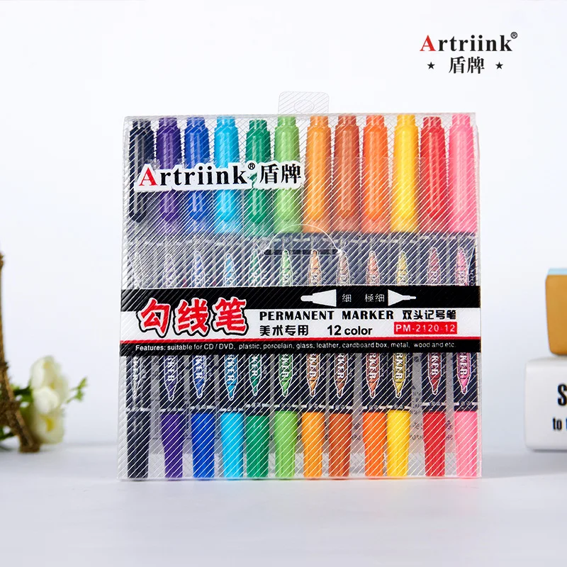colored Dual Tip fast dry permanent sign marker pens for fabric metal quality fineliner for drawing 12pcs permanent marker pen marker pens color marker pens permanent marker permanent markers pen marker paint marker pen markers pen marker pen acrylic paint markers
