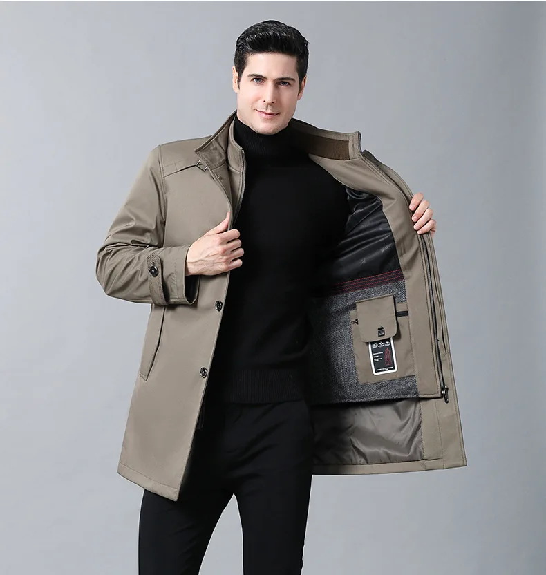 M-XXXXL, осенне-зимнее мужское повседневное пальто, плотный шерстяной Тренч, деловое мужское одноцветное классическое пальто средней длины, куртки, топы