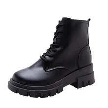 Ботинки Martens на платформе; женская обувь; Новинка года; черные кожаные ботильоны; Женская обувь в стиле панк; мотоботы на толстой подошве; Dr Mujer