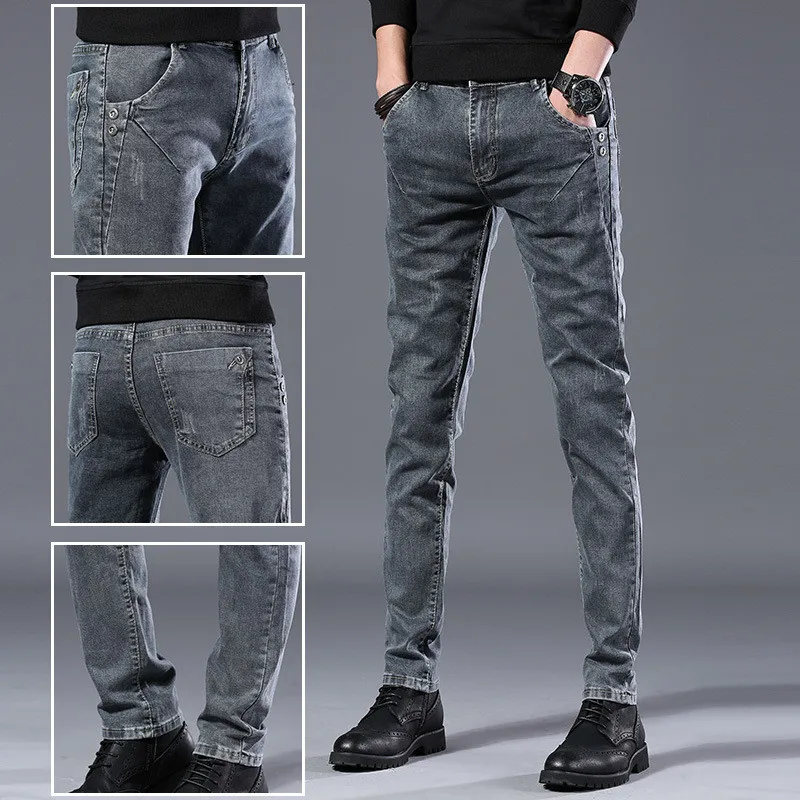 Новинка, мужские классические деловые, модные, повседневные основной цвет, узкие, маленькие, прямые, мужские брюки джинсовые брендовая одежда