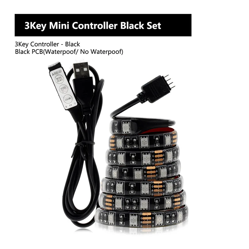 USB Светодиодные ленты 5050 RGB 60leds/M с 17Key rf контроллера 50 см/1 м/2 м комплект - Испускаемый цвет: Mini 3Key Black Set