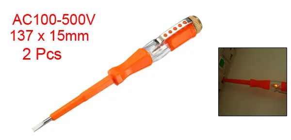 Orange 2pcs Uxcell Uxcell 2 шт. отвертка с тестером, детектор напряжения ручка электрическая тестовая ручка-отвертка 3 мм Слот AC100-500V - Цвет: Orange 2pcs