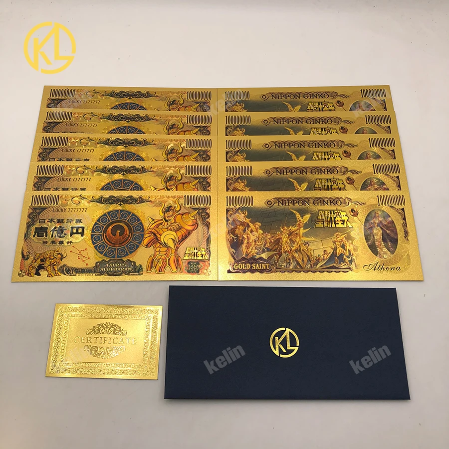 Many Designs Japanese Cartoon Saint Seiya Series Action Gold bar Gold banknote plated coins Anime Cards classic Collection Gift commemorative coin commemorative banknotes gold plated banknote anime banknotes collectible card gold bar coin