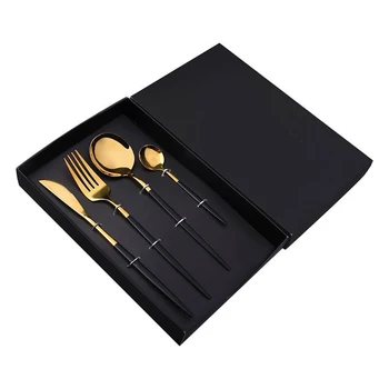 

4Pcs Stainless Steel Western Dinner Set Table-knife Dinner Fork Soup Spoon Gift Box Gift Couvert De Table Fourchette Couteau Lot