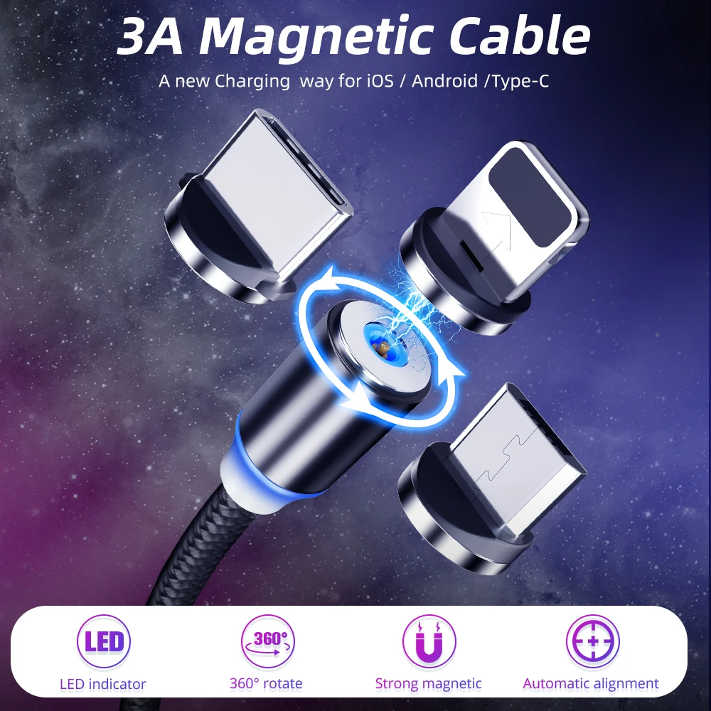 Cable magnético tipo C Micro USB para teléfono Android USB C, Cable de carga rápida Universal para IPhone ► Foto 2/6