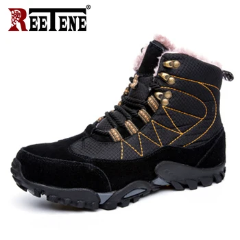 

REETENE Winter Snow Boots Men Fur Warm Winter Men Boots Outdoor Sport Trekking Men'S Boots Winter Hard-Wearing Men'S Ankle Boots