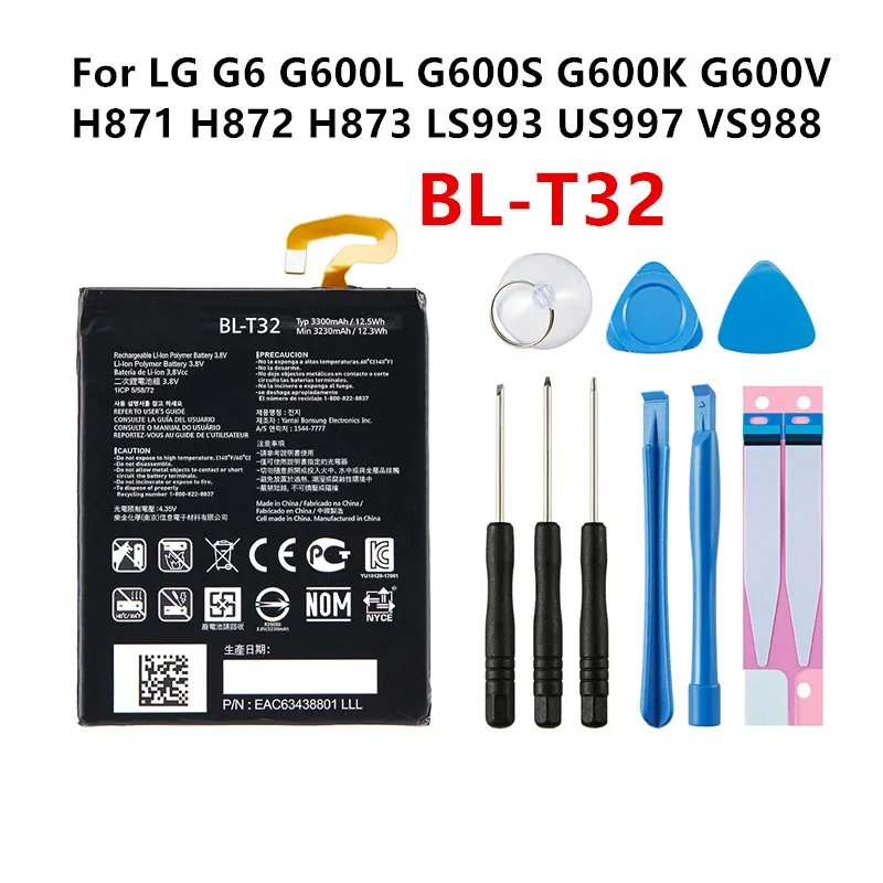 Оригинальный аккумулятор BL-T32 3300 мАч для LG G6 G600L G600S G600K G600V H871 H872 H873 LS993 US997 VS988 T32 BLT32