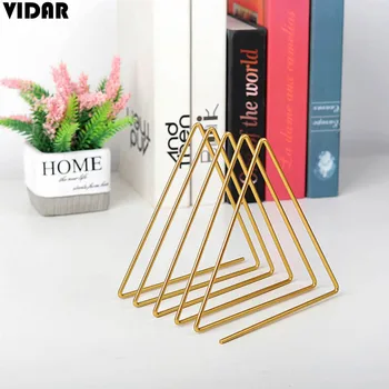 

VIDAR Nordic Style Ornaments Triangle Rose Gold Book Stand Metal Telescopic Folding Bookshelf Decor Magazine Rack Bookcase Desk