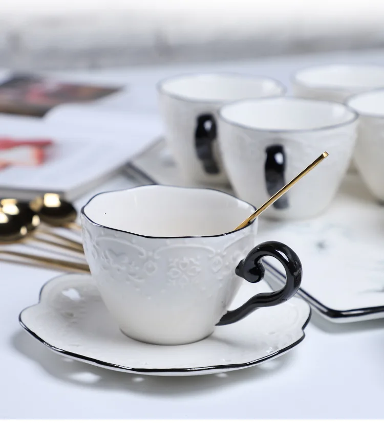 Европейская белая керамическая кофейная чашка блюдца костюм английский рельефный Стиль Ресторан послеобеденный чай черный чай ароматизированный чай чашка Copos