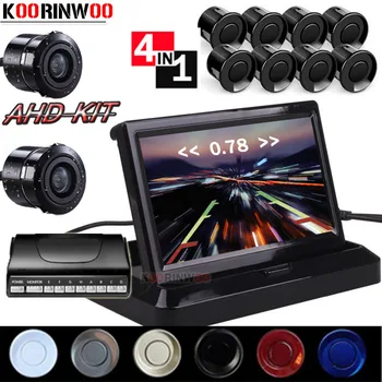 

Koorinwoo Car Parking Sensors 8 Radars 4.3 inch Fold Car Monitor Rear Alarm Front Camera Car Rear view Camera Parktronic Black