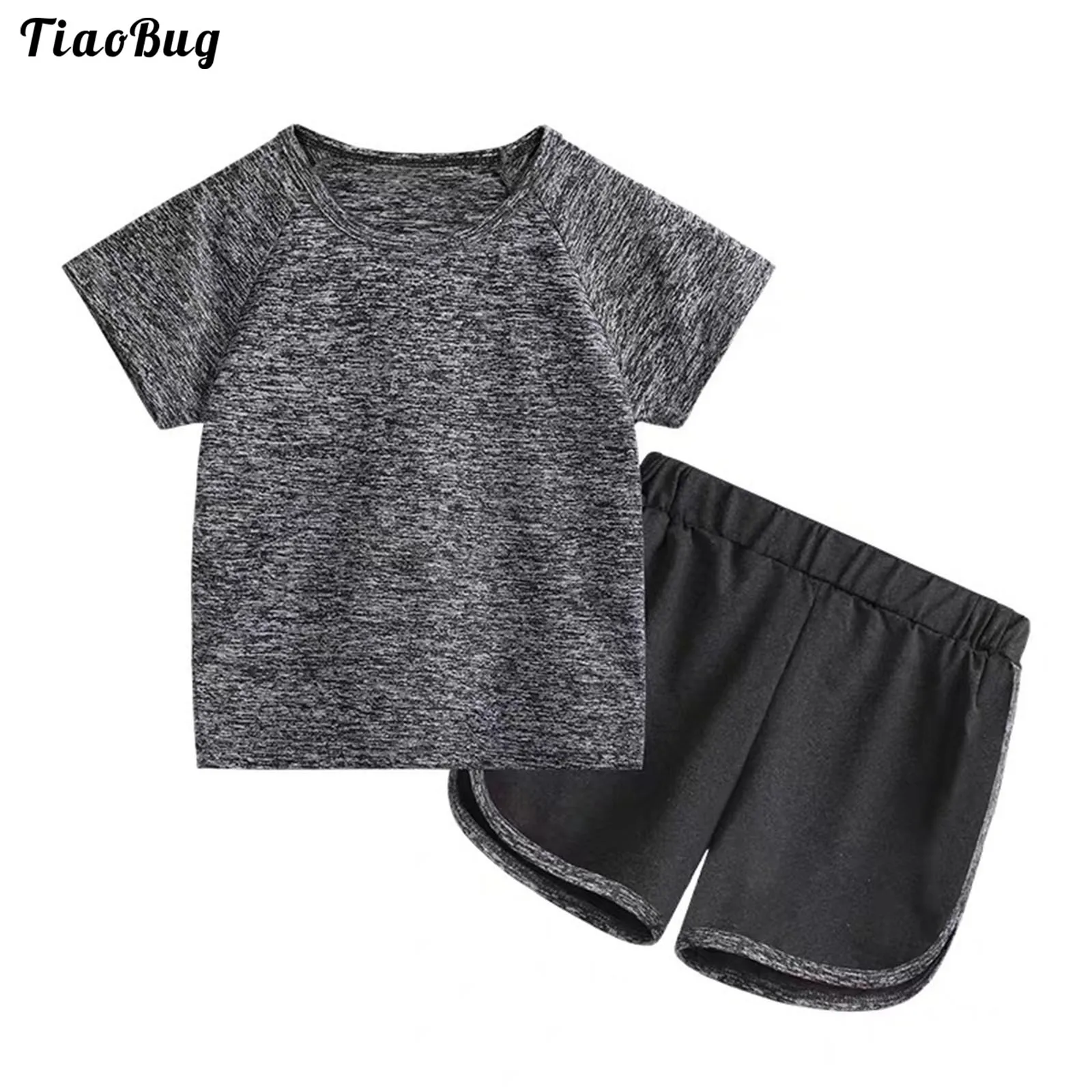 

TiaoBug 2Pcs Kids Boys Girls Tracksuit Summer Outfits Short Sleeve Round Neck T-Shirt Elastic Waistband Sweatpants Shorts Sets