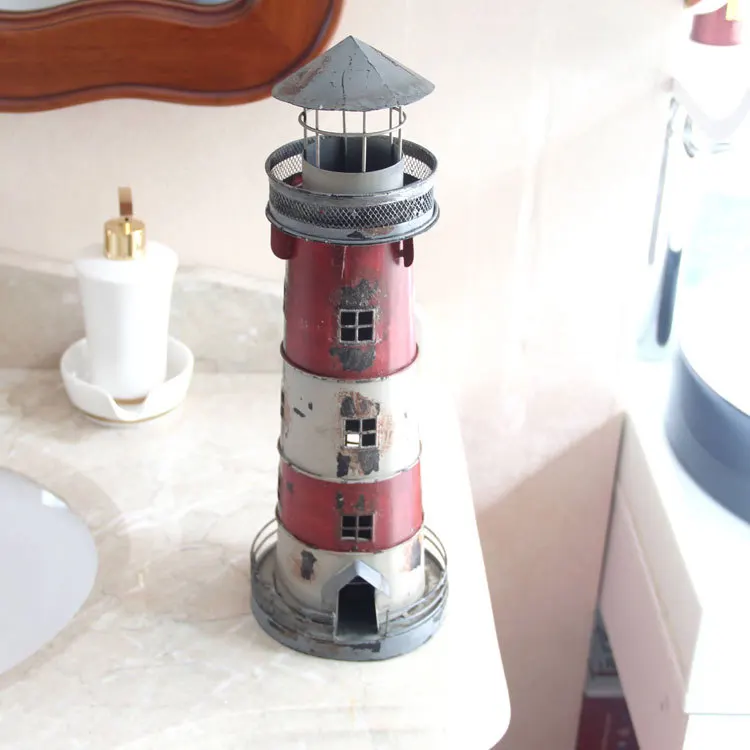 

High Quality Retro lighthouse candlestick Mediterranean Candle Holders Style Wrought Iron Creative nostalgicBar Home decoration