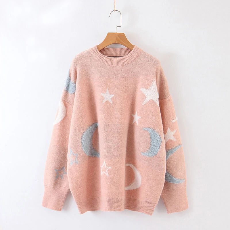 AOEMQ/модные свитера с принтом в виде звезд и Луны; 3 цвета; зимний свитер; пуловер с милым рисунком из мультфильма; теплые свитера; одежда