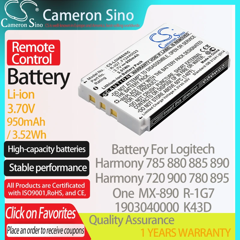 CameronSino Батарея для Logitech гармонии 785 880 885 890 720 900 MX-890 один подходит 1903040000