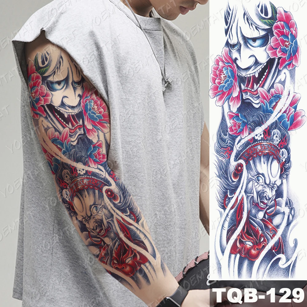 Large Arm Sleeve Tattoo Japanese Prajna Carp Dragon Waterproof Temporary Tatto Sticker God Body Art Full Fake Tatoo Women Men