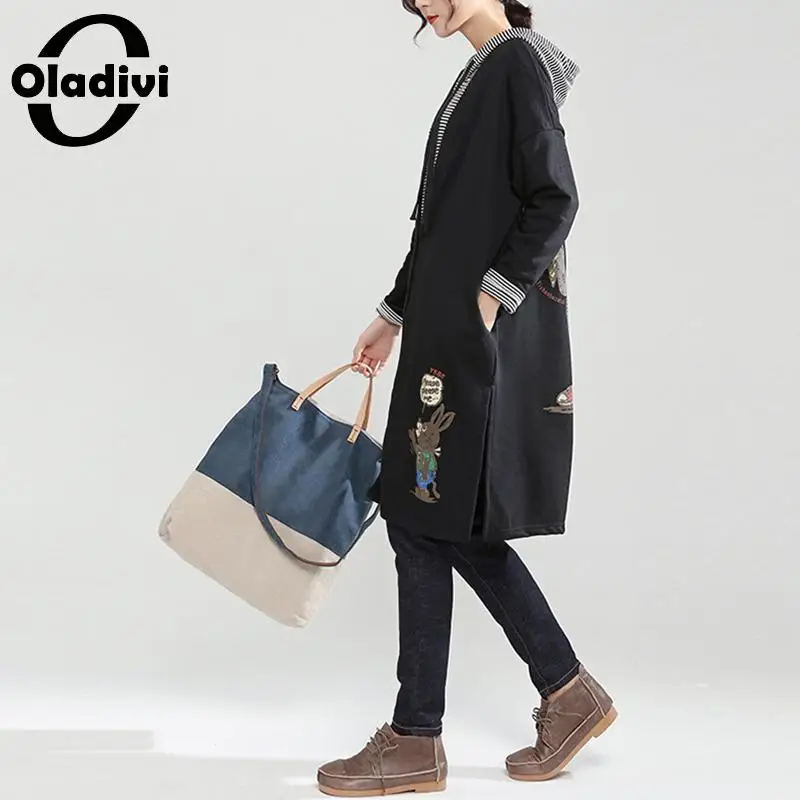 Oladivi плюс размер женские черные спортивные костюмы Свитшоты модные женские толстовки с капюшоном женские повседневные свободные длинные топы Туника женские черные 6XL XL