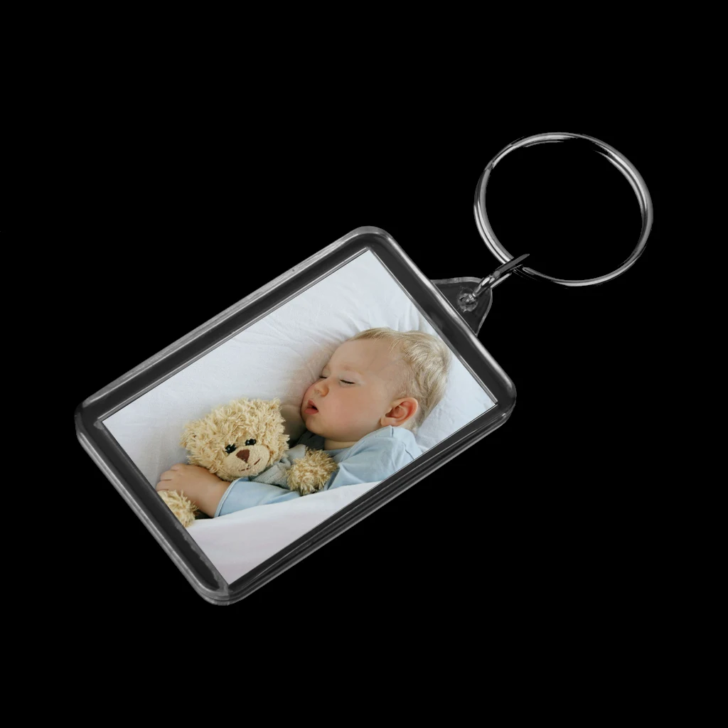 30Pcs Acrylic Rectangle Transparent Ring Keychain Blank Insert Photo Frame
