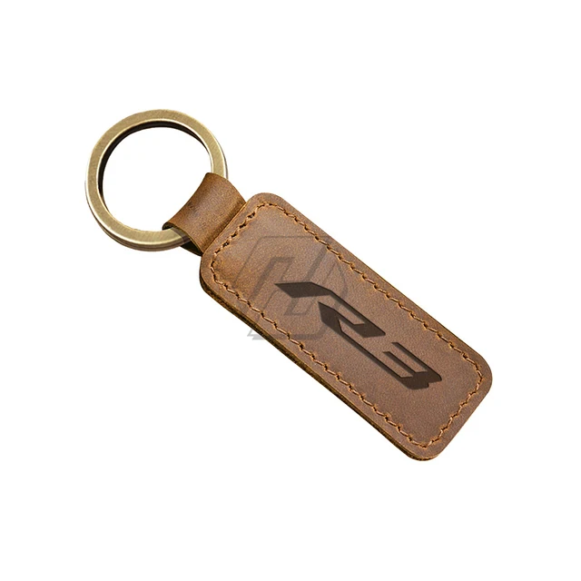 For Yamaha YZF-R3 R3 Models Motorcycle Keychain Cowhide Key Ring Brown