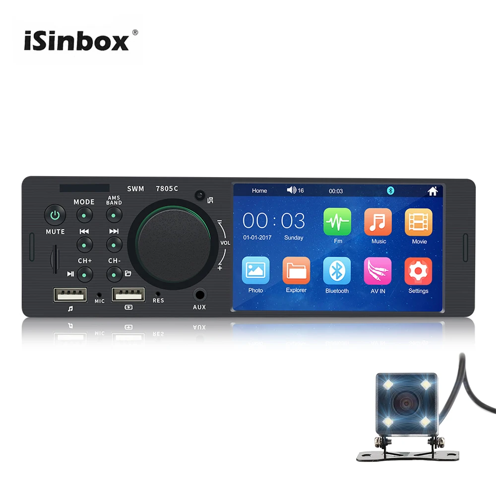 

ISINBOX 1 Din Car Radio Auto Radio Touch Screen 4.1" Multimedia Bluetooth Car Stereo Reversing Camera Autoradio FM USB AUX Udisk