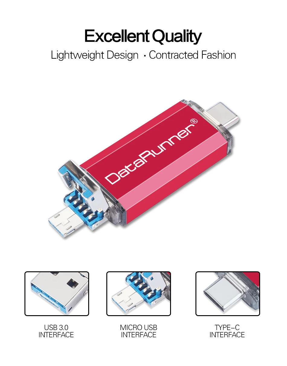 DataRunner OTG 3 в 1 USB флеш-накопитель USB3.0& type-C& Micro USB флеш-накопитель 32 Гб 64 Гб 128 ГБ 256 ГБ 512 ГБ Флешка для смартфона