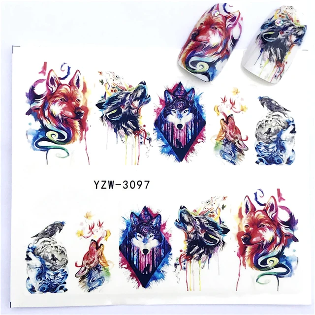 Nail Stickers Sliders For Nails Winter Sticker Elk Figure Nail Art Decorations Wolf Animal Transfer Watermark Water Slider YZW-3097