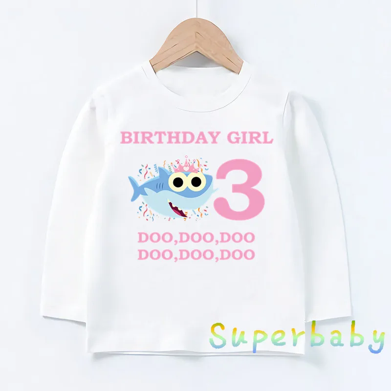 Свечи "Happy Birthday" для торта, Акула, 1-9 лет, футболка с принтом цифр, Забавные топы с рисунком для маленьких мальчиков и девочек, Детская футболка с длинными рукавами, LKP2441