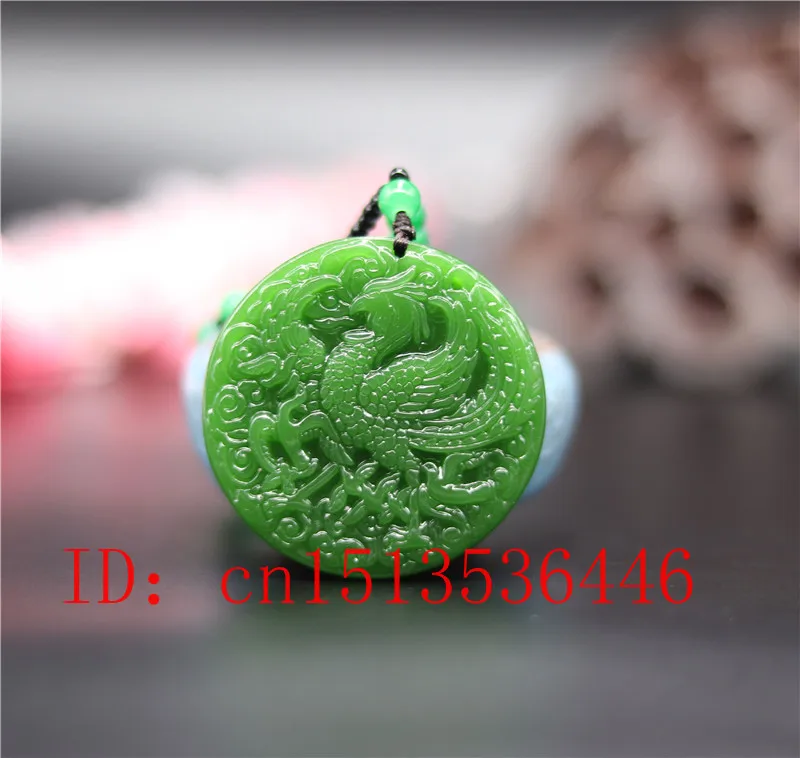 Natural Green Chinese Phoenix Jade Pendant Necklace Hand-carved Charm Jewellery Fashion Man Lucky Amulet Gifts