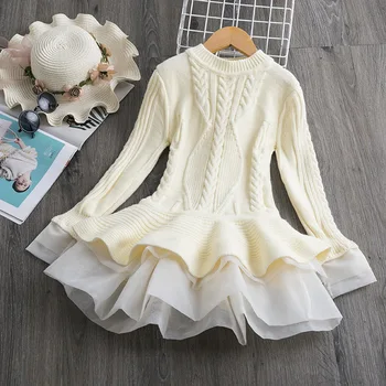 

Autumn Winter Girls Sweater Tutu Dress Long Sleeve Crew Neck Kids Lace Dresses for Girls 2020 Cotton Dress Girl 6 Years D35