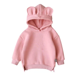 HS – sweat shirt à capuche avec oreilles pour enfant en bas âge, couleur unie, jaune, gris, hiver 